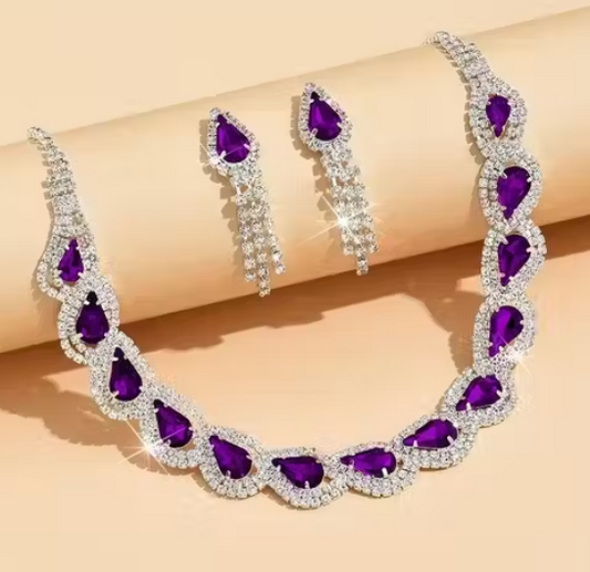 Elegant Silver Plated Jewellery Set for Women | Necklace & Earrings with Cubic Zirconia Stones | Adjustable Fit