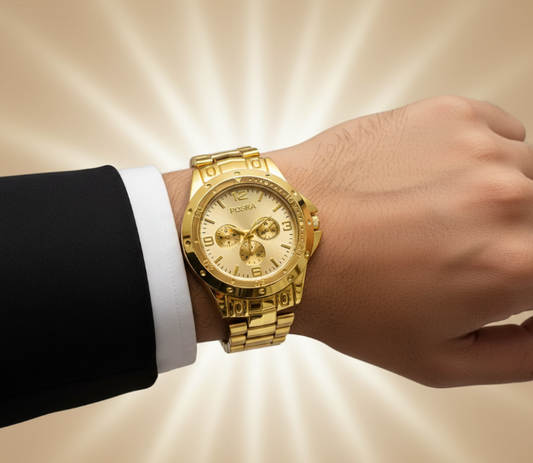 Premium Stainless Steel Golden Analog Watch for Men | Stylish Round Dial Quartz Timepiece | Luxury Formal & Casual Wear