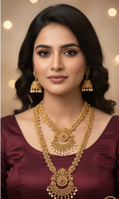 Royal Princess Jewellery Set | Gold Plated Pearl Haram & Earrings | Perfect for Weddings & Parties