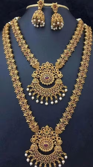 Royal Princess Jewellery Set | Gold Plated Pearl Haram & Earrings | Perfect for Weddings & Parties