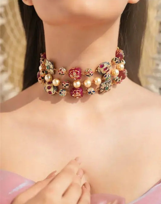 Colorful Beads Choker Set for Women | Gold Plated Necklace