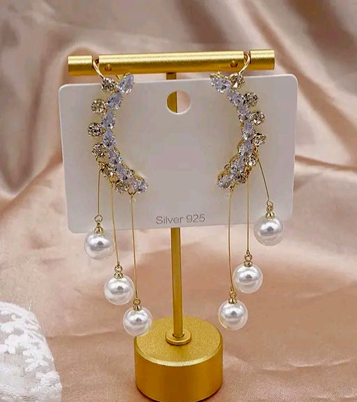 TheVineGirl Korean Pearl Tassel Ear Cuff Earrings | Zircon Studded for Women & Girls