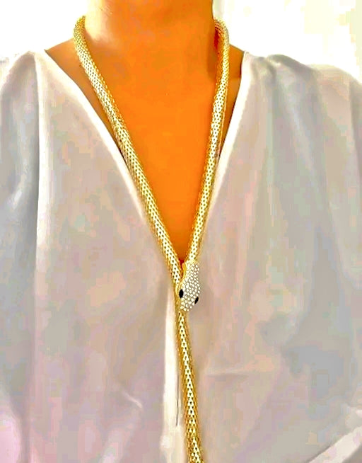 Snake Design Rhinestone Choker Necklace | Magnetic Closure Jewelry